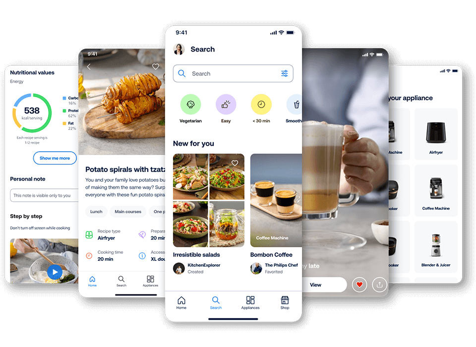 Flere HomeID-skjermer som viser forskjellige programfunksjoner